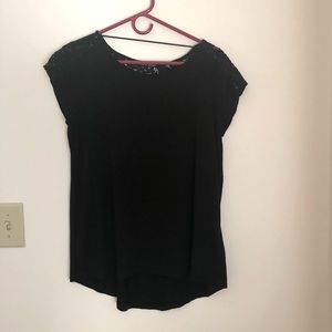 Black short sleeve blouse with lace on sleeves